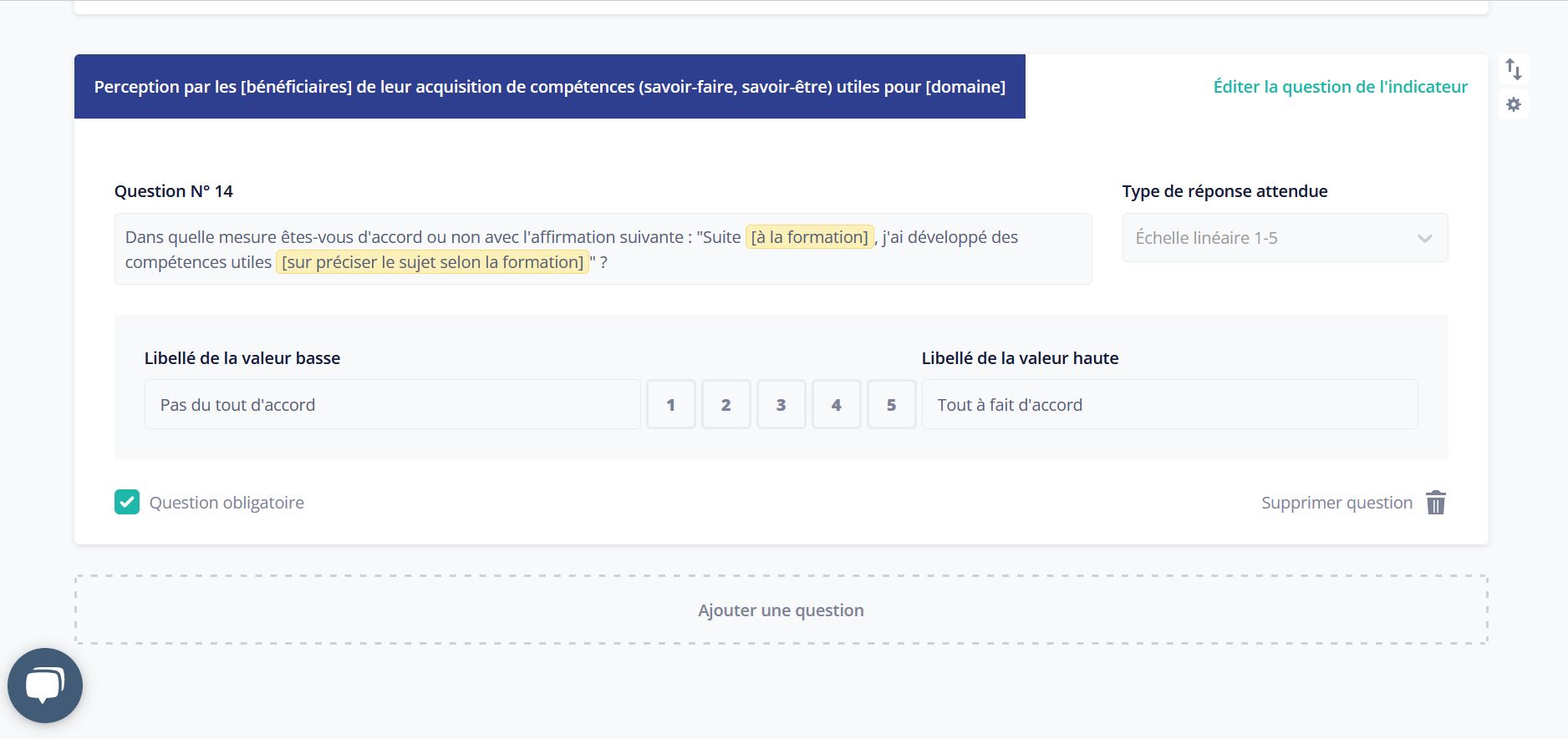 exemple de personnalisation d'indicateurs via la plateforme impact track